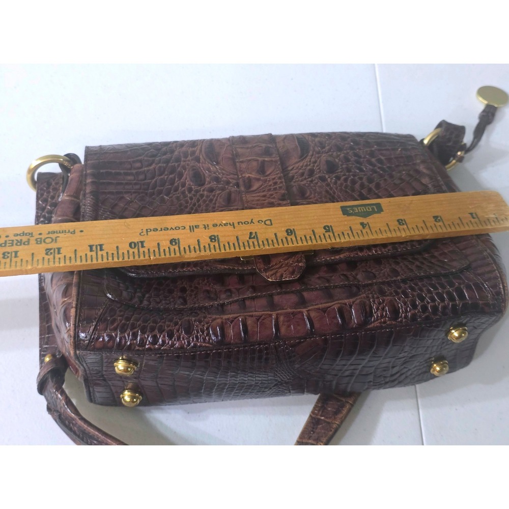 Brahmin Brown Crocodile Embossed Leather Flap Shoulder Bag Gold Logo Hardware - Picture 13 of 14